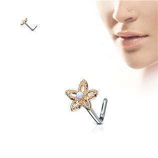 N0085-RD Zlacený piercing do nosu kytička - opál