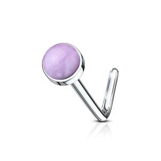 N0094-AM Zahnutý piercing do nosu - růžový ametyst