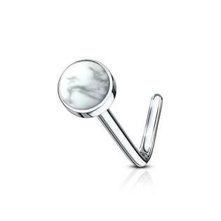 N0094-HW Zahnutý piercing do nosu - howlite