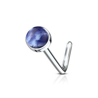 N0094-SD Zahnutý piercing do nosu - sodalit