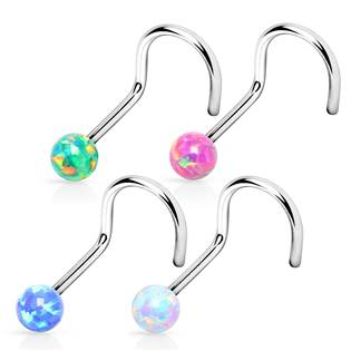 N01012-G Zahnutý piercing do nosu opál