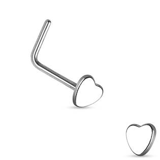 N01154-ST Zahnutý piercing do nosu - srdíčko