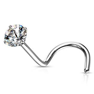 N0136C-025 Zahnutý piercing do nosu - čirý zirkon