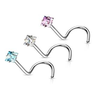 N0137C Zahnutý piercing do nosu čtvereček