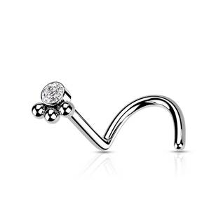 N0165-ST Zahnutý piercing do nosu se zirkonem