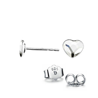 NB-0203-CR Stříbrné náušnice se srdcem Crystals from Swarovski, Crystal