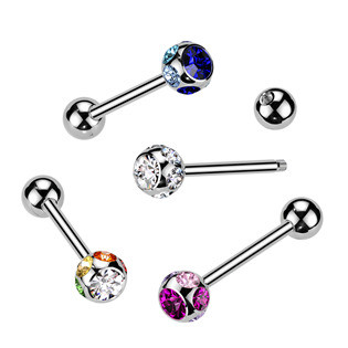 PJ01057-B Piercing do jazyku - kulička zdobená kamínky