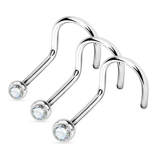 TIT1025C-025 Piercing do nosu - titan, čirý kamínek