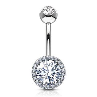 WP0015-C Piercing do pupíku s čirými zirkony