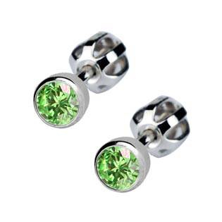 ZB23067A-LG Stříbrné náušnice se světle zelené kamínky 4 mm