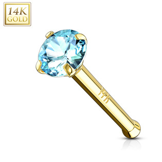 ZL01126Q-YG Zlatý piercing do nosu - tyrkysový zirkon, Au 585/1000