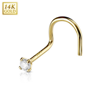 ZL01127C-YG Zlatý piercing do nosu, čirý zirkon, Au 585/1000