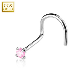 ZL01127P-WG Zlatý piercing do nosu, růžový zirkon, Au 585/1000