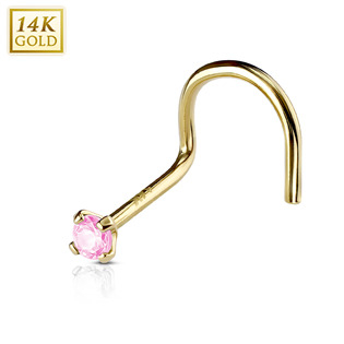 ZL01127P-YG Zlatý piercing do nosu, růžový zirkon, Au 585/1000