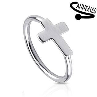 N0023-ST Piercing do nosu/ucha kruh s křížkem