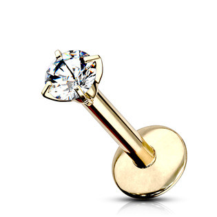 TIT1037GD Zlacený piercing do brady - labreta titan, 1,2 x 8 mm, kámen 2 mm