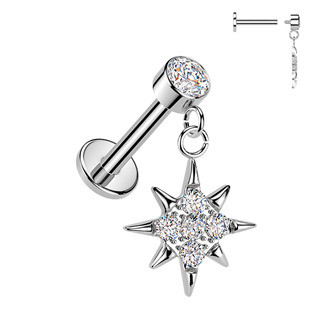 LB1144 Piercing do ucha - labreta hvězda 1,2 x 6 mm