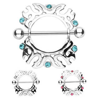 BR01013-02 Piercing do bradavky se štítem, čiré zirkony